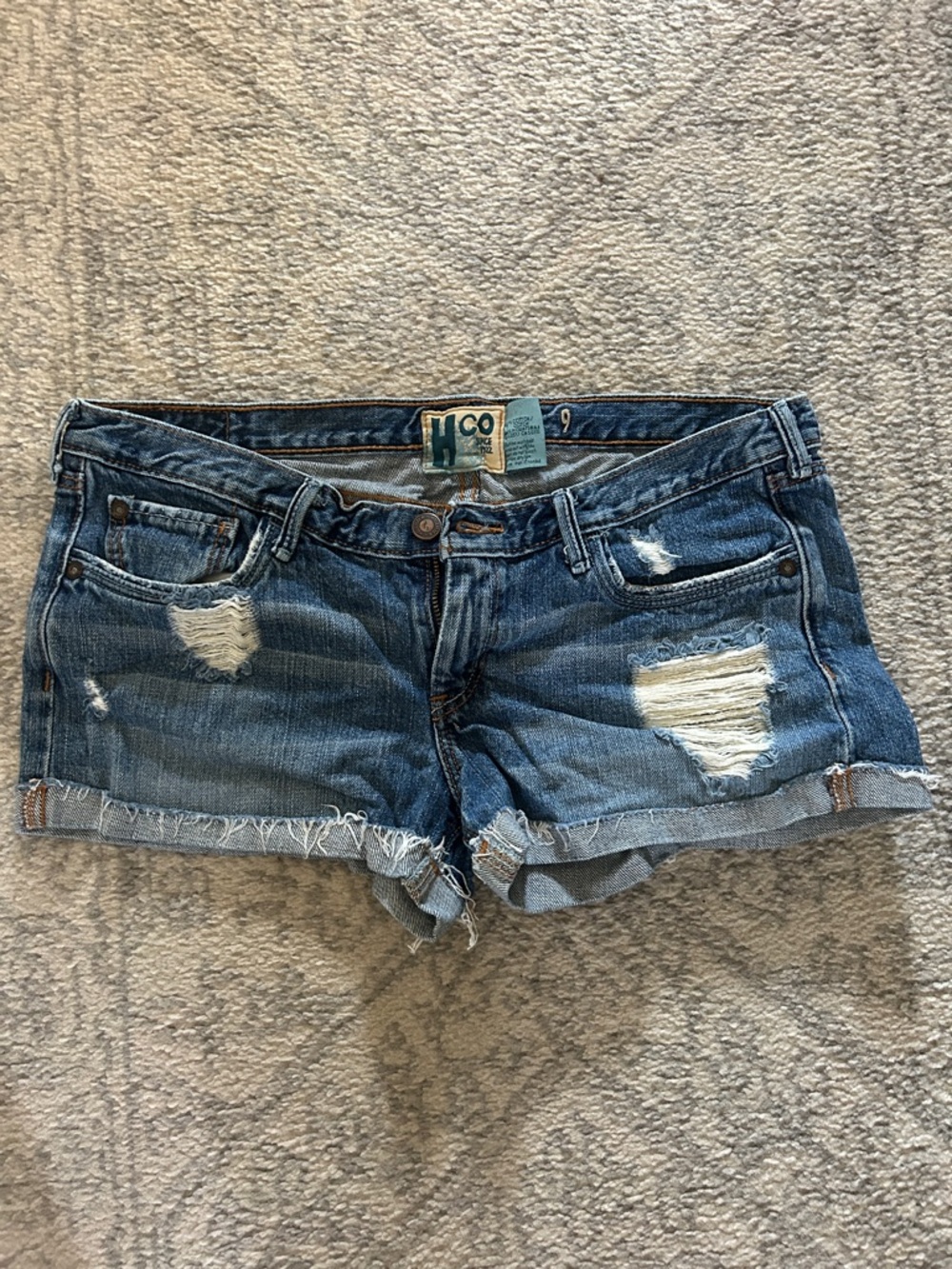 Hollister Distressed Faded Blue Denim Cutoff Shorts